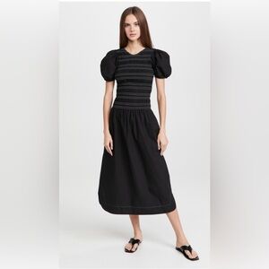 Ganni - Shirred cotton-poplin midi dress